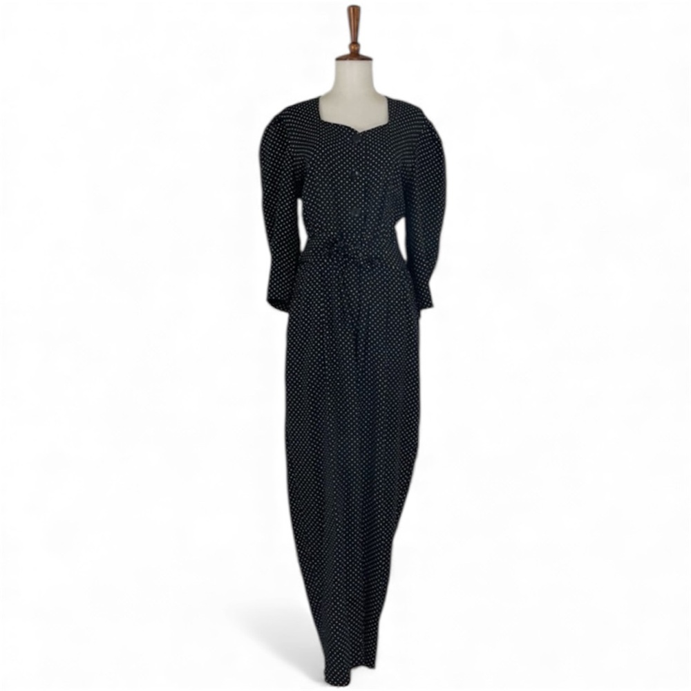 Vintage Polka Dot Jumpsuit Women’s M 3/4 Sleeve Henley Tapered Leg